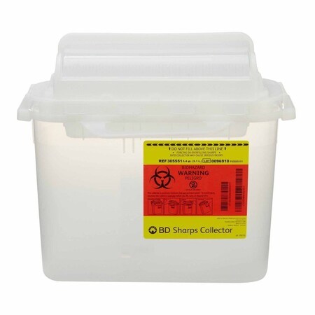 Bd Sharps Container Translucent White Base 12 H X 12 W X 4-4/5 D In. Horizontal Entry 1.35 Gallon, 20PK 305551